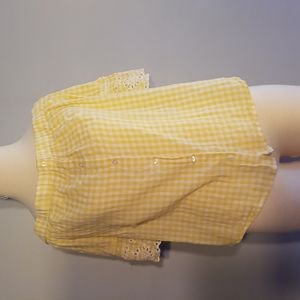 OLD NAVY XS Gingham YELLOW CHECK Button Front EYELET SLEEVE
